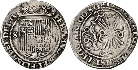 Reyes Católicos. Sevilla. 2 reales. (Cal. 264). 6,79 g. La I de LEGIO sobre una O. Granada completa. Escasa. MBC-.