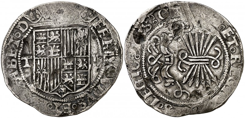 Reyes Católicos. Toledo. 2 reales. (Cal. 275 var). 6,61 g. Cuarteles inferiores ...