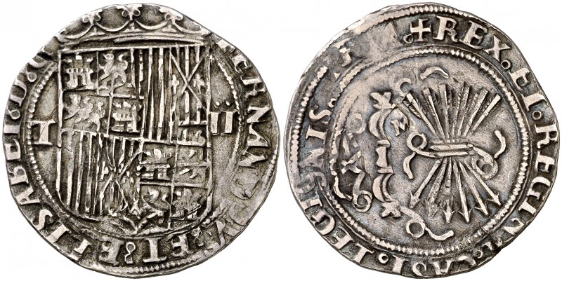 Reyes Católicos. Toledo. 2 reales. (Cal. 278 var). 6,62 g. Flan grande. Rara. MB...