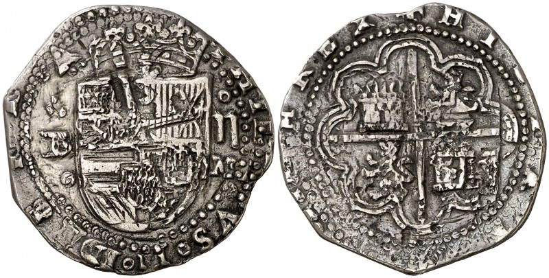 s/d. Felipe II. Burgos. M. 2 reales. (Cal. 455). 6,43 g. Ligera doble acuñación....