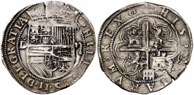 s/d. Felipe II. Segovia. . 2 reales. (Cal. 511, mismo ejemplar). 6,82 g. Leve grieta, pero buen ejemplar. Preciosa pátina. Muy rara. MBC+.