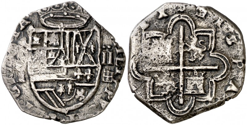 1590. Felipe II. Segovia. . 2 reales. (Cal. 525). 5,75 g. Fecha poco visible. Ra...