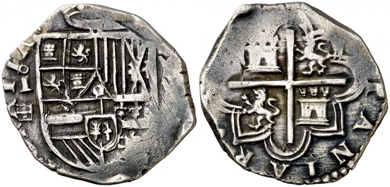 1593. Felipe II. Segovia. . 2 reales. (Cal. falta). 6,59 g. Fecha poco visible. ...