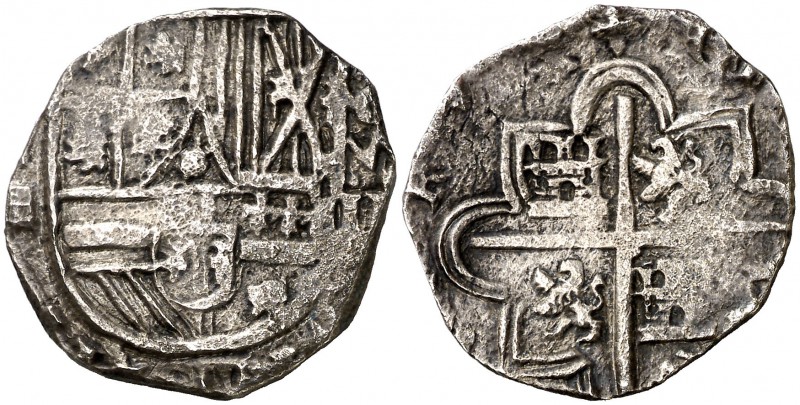 1595. Felipe II. Segovia. (). 2 reales. (Cal. 522 var). 5,63 g. Castillos y leon...