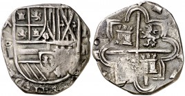 1595. Felipe II. Segovia. . 2 reales. (Cal. 528). 6,40 g. Rara. MBC.