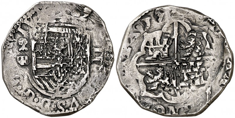 159(7). Felipe II. Segovia. Árbol (Lesmes Fernández del Moral). 2 reales. (Cal. ...