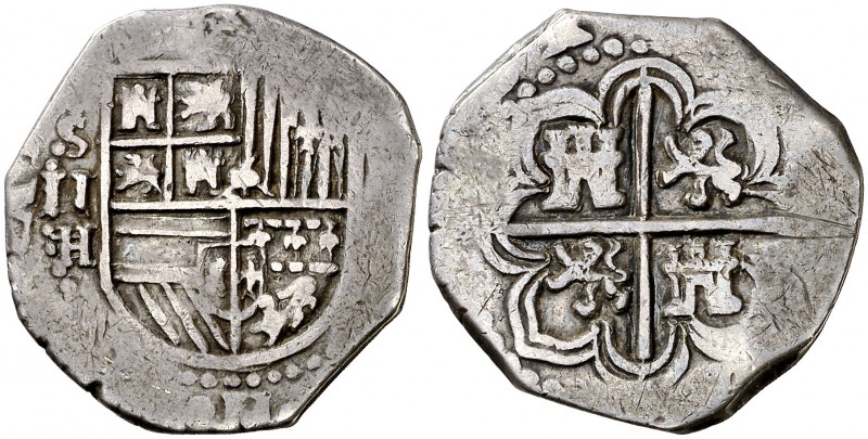 (¿1590-1591?). Felipe II. Sevilla. H/. 2 reales. (Cal. tipo 355). 6,70 g. La H r...