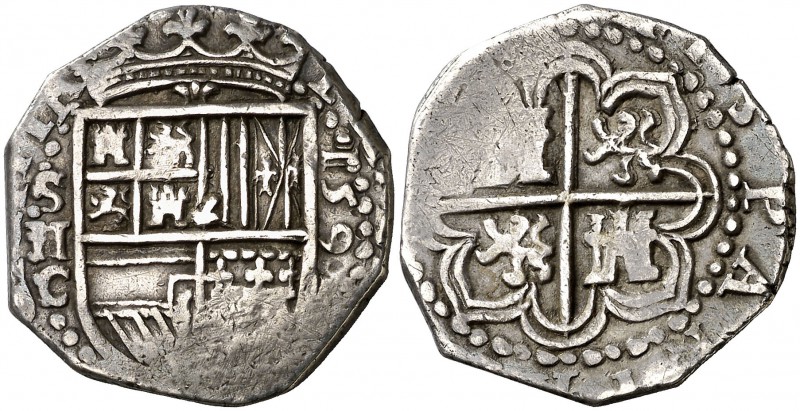 1591. Felipe II. Sevilla. C. 2 reales. (Cal. 544, mismo ejemplar). 6,85 g. Bonit...