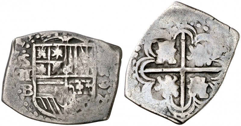 (1)592. Felipe II. Sevilla. B. 2 reales. (Cal. 545 var). 3,15 g. Cospel de 1 rea...