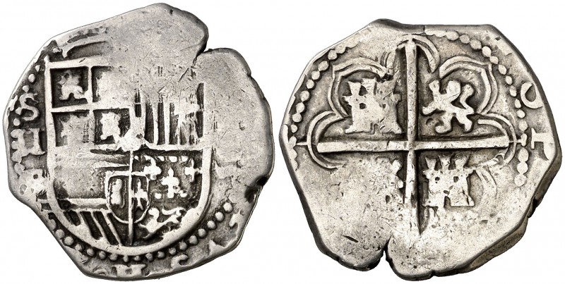 (15)95. Felipe II. Sevilla. B. 2 reales. (Cal. 548). 6,56 g. Escasa. BC+.