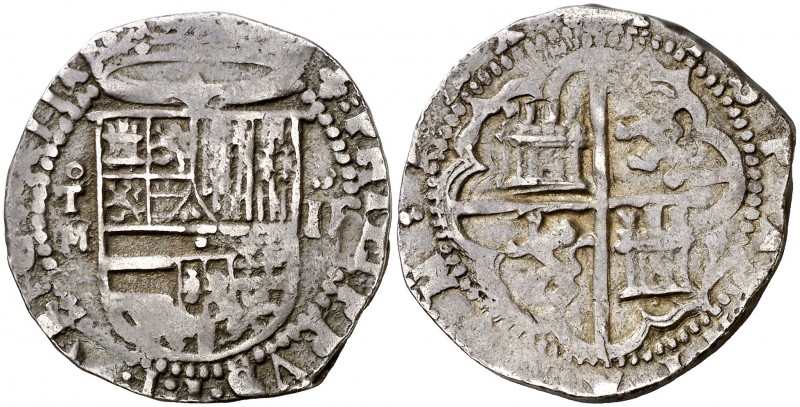 s/d. Felipe II. Toledo. . 2 reales. (Cal. 559). 6,71 g. Armas de Flandes y Tirol...