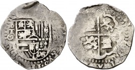 1591. Felipe II. Toledo. . 2 reales. (Cal. falta). 6,83 g. Rara. BC+.