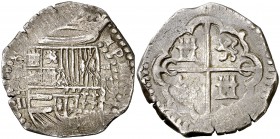 1593. Felipe II. Toledo. C. 2 reales. (Cal. 571, mismo ejemplar) (Rodríguez Lorente 608, mismo ejemplar). 6,81 g. Ex Áureo 26/01/2005, nº 443. Muy rar...