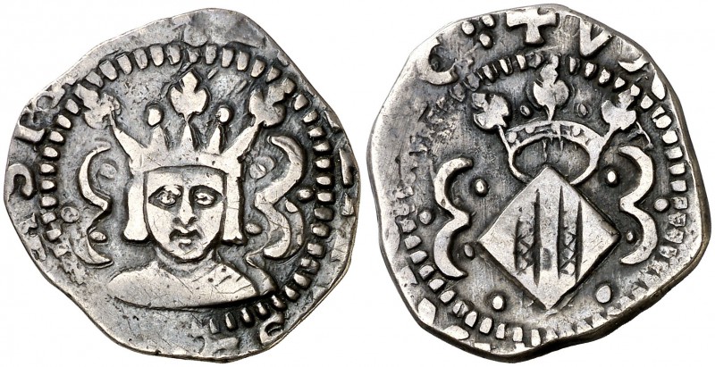 s/d. Felipe II. Valencia. 2 rals (doblón de 3 sous). (Cal. 585) (Cru.C.G. 4262 v...