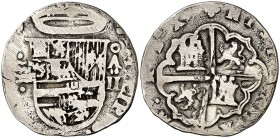 s/d. Felipe II. Valladolid. . 2 reales. (Cal. 590). 5 g. Ex Áureo & Calicó 25/04/2013, nº 2440. Escasa. BC+.
