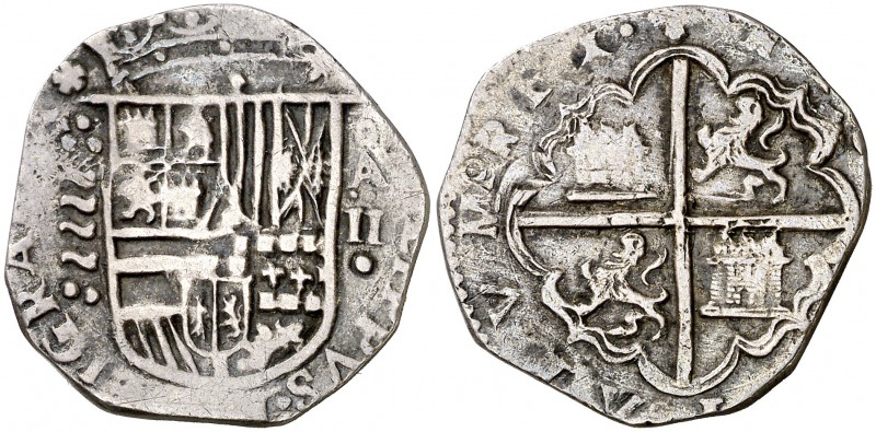 s/d. Felipe II. Valladolid. A. 2 reales. (Cal. 591 var). 6,49 g. Bonita pátina. ...