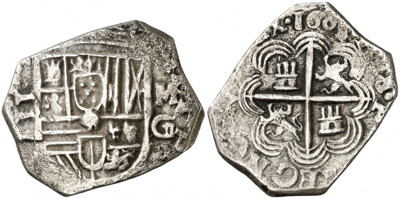 1603. Felipe III. Granada. M. 2 reales. (Cal. 321). 6,33 g. Tipo "OMNIVM". Rara....