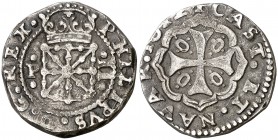 1612. Felipe III. Pamplona. 2 reales. (Cal. 351) (R.Ros 4.4.3 var. 1). 6,83 g. Extraordinario ejemplar. Rarísima. MBC+.