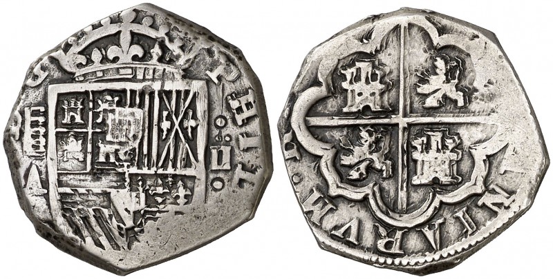 (1611). Felipe III. Segovia. A. 2 reales. (Cal. 362). 6,72 g. Muy rara. MBC-/MBC...