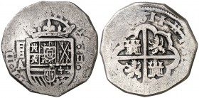 1611. Felipe III. Segovia. A. 2 reales. (Cal. 362). 6,43 g. Muy rara. MBC-.