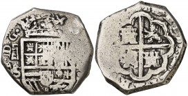 (1)613/0. Felipe III. Segovia. S. 2 reales. (Cal. falta, indica este ensayador en 1 real sin fecha y Pellicer señala un 4 reales de ¿1614?). 6,81 g. F...