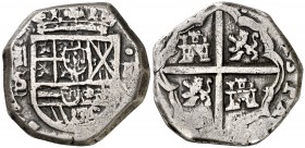 (¿1614?). Felipe III. Segovia. S (Sebastián González de Castro)/B (desconocido). 2 reales. (Cal. falta). 6,19 g. Muy rara. MBC-.