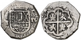1613. Felipe III. Segovia. B. 2 reales. (Cal. 363 var). 6,93 g. Orla interior en anverso. Muy rara. MBC-.