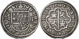1621/08. Felipe III. Segovia. . 2 reales. (Cal. 370). 6,94 g. Buen ejemplar. Rara. MBC+.