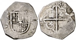 (1)613. Felipe III. Sevilla. V/D. 2 reales. (Cal. 388). 6,13 g. Escasa. MBC-/BC+.