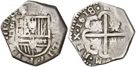 1618. Felipe III. Sevilla. D. 2 reales. (Cal. 395). 6,42 g. Rara. MBC-.