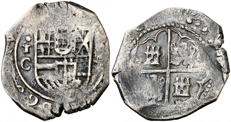 1606. Felipe III. Toledo. C. 2 reales. (Cal. falta). 6,46 g. Tipo "OMNIVM". Páti...