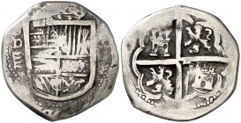 (1602-1606). Felipe III. Valladolid. . 2 reales. (Cal. tipo 133). 6,42 g. Rara. BC+.
