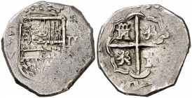 1621. Felipe III. Valladolid. V. 2 reales. (Cal. 424). 6,75 g. Fecha poco visible. Acuñación floja. Bonita pátina. Muy rara. (MBC-).