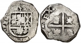 (1651). Felipe IV. Granada. N. 2 reales. (Cal. falta). 6,66 g. Rayitas. El ensayador N (Alonso Puy Nieto) acuñó 1/2, 4 y 8 reales. La existencia del r...