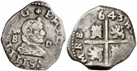1643. Felipe IV. (Madrid). B. 2 reales. (Cal. 852). 5,23 g. Rara. MBC.