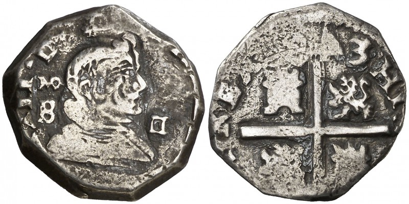 163 (sic). Felipe IV. (Madrid). B. 2 reales. (Cal. falta). 5,04 g. El 4 de la fe...