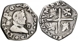 163 (sic). Felipe IV. (Madrid). B. 2 reales. (Cal. falta). 5,11 g. La D de la leyenda retrógrada. El 4 de la fecha tumbado. La leyenda del reverso com...