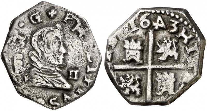 163 (sic). Felipe IV. (Madrid). B. 2 reales. Inédita. 5,36 g. El 4 de la fecha i...