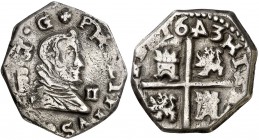 163 (sic). Felipe IV. (Madrid). B. 2 reales. Inédita. 5,36 g. El 4 de la fecha invertido. Sólo conocíamos este error en la fecha en monedas con la cec...