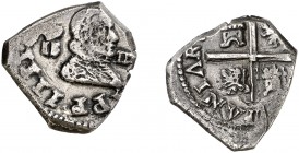 (1643). Felipe IV. (Madrid). IB. 2 reales. (Cal. 856, mismo ejemplar). 5,36 g. Bonita pátina. No figuraba ningún ejemplar de este valor y ensayador en...