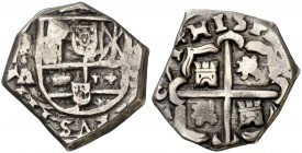 1651. Felipe IV. (Madrid). . 2 reales. (Cal. 859). 6,74 g. La leyenda del reverso comienza a las 10h del reloj. Muy rara, sólo conocemos tres ejemplar...