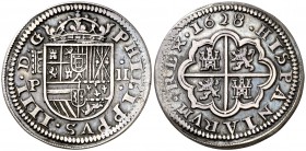1628. Felipe IV. Segovia. P. 2 reales. (Cal. 933). 6,61 g. Pátina. MBC+.