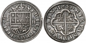 1652/22. Felipe IV. Segovia. . 2 reales. (Cal. 936). 5,99 g. Leves golpecitos. Atractiva pátina. MBC+/EBC-.