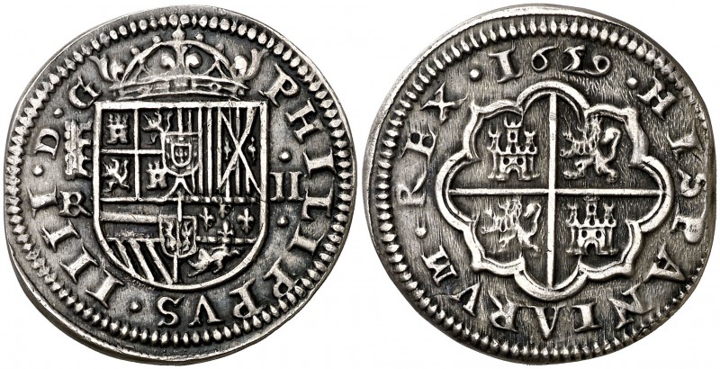 1659/29. Felipe IV. Segovia. . 2 reales. (Cal. 942). 5,62 g. Buen ejemplar. MBC+...