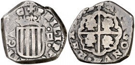 1652. Felipe IV. Zaragoza. 2 reales. (Cal. 963). 6 g. Acuñación macuquina. Muy rara. MBC/MBC-.