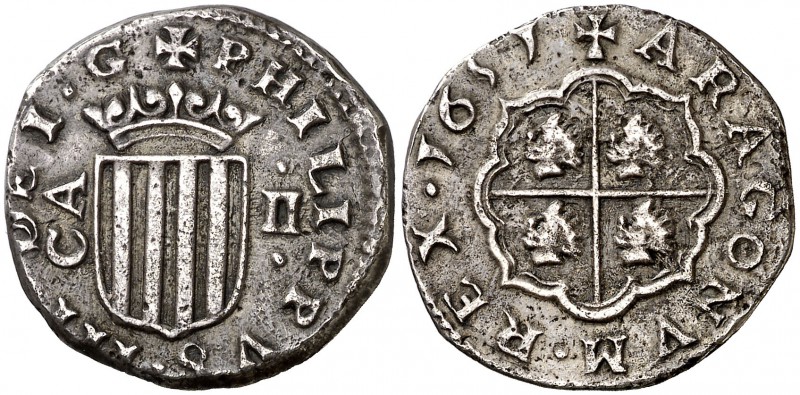 1651. Felipe IV. Zaragoza. 2 reales. (Cal. 964). 6,17 g. Acuñación redonda. Sin ...