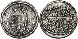 1683. Carlos II. Segovia. . 2 reales. (Cal. 640). 5,87 g. Sirvió como joya. Rara. (MBC+).