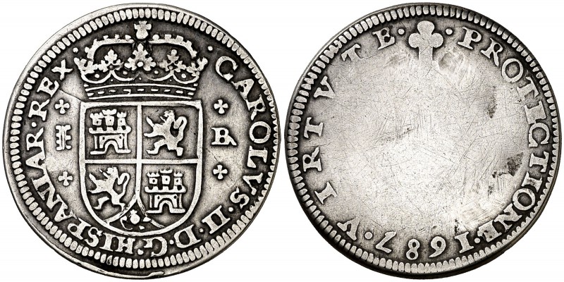 1687. Carlos II. Segovia. . 2 reales. (Cal. 649). 4,93 g. Tipo "María". Campo de...