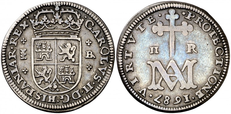 1687. Carlos II. Segovia. . 2 reales. (Cal. 649). 5,22 g. Tipo "María". Buen eje...