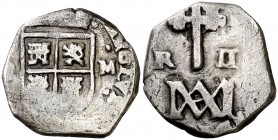 (1686). Carlos II. Sevilla. M. 2 reales. (Cal. falta). 4,99 g. Tipo "María". Visible el nombre del rey. Rara. BC+/MBC-.